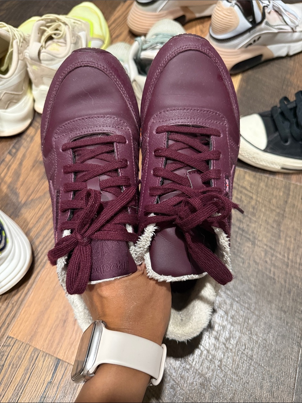 Reebok Women's Burgundy Lace-Up Sneakers with Faux Shearling Trim